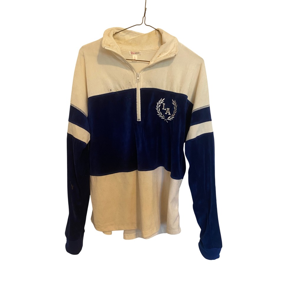 Flirtitude Active Womens Velour Quarter Zip Pullover LA Crest Colorblock Large